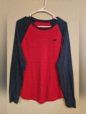Hollister Red Shirt with Navy Raglan Long Sleeves Baseball Style